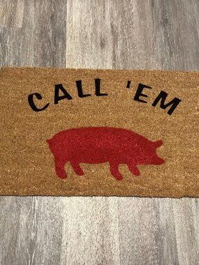 CALL 'EM with cute Pig decorative coir doormat